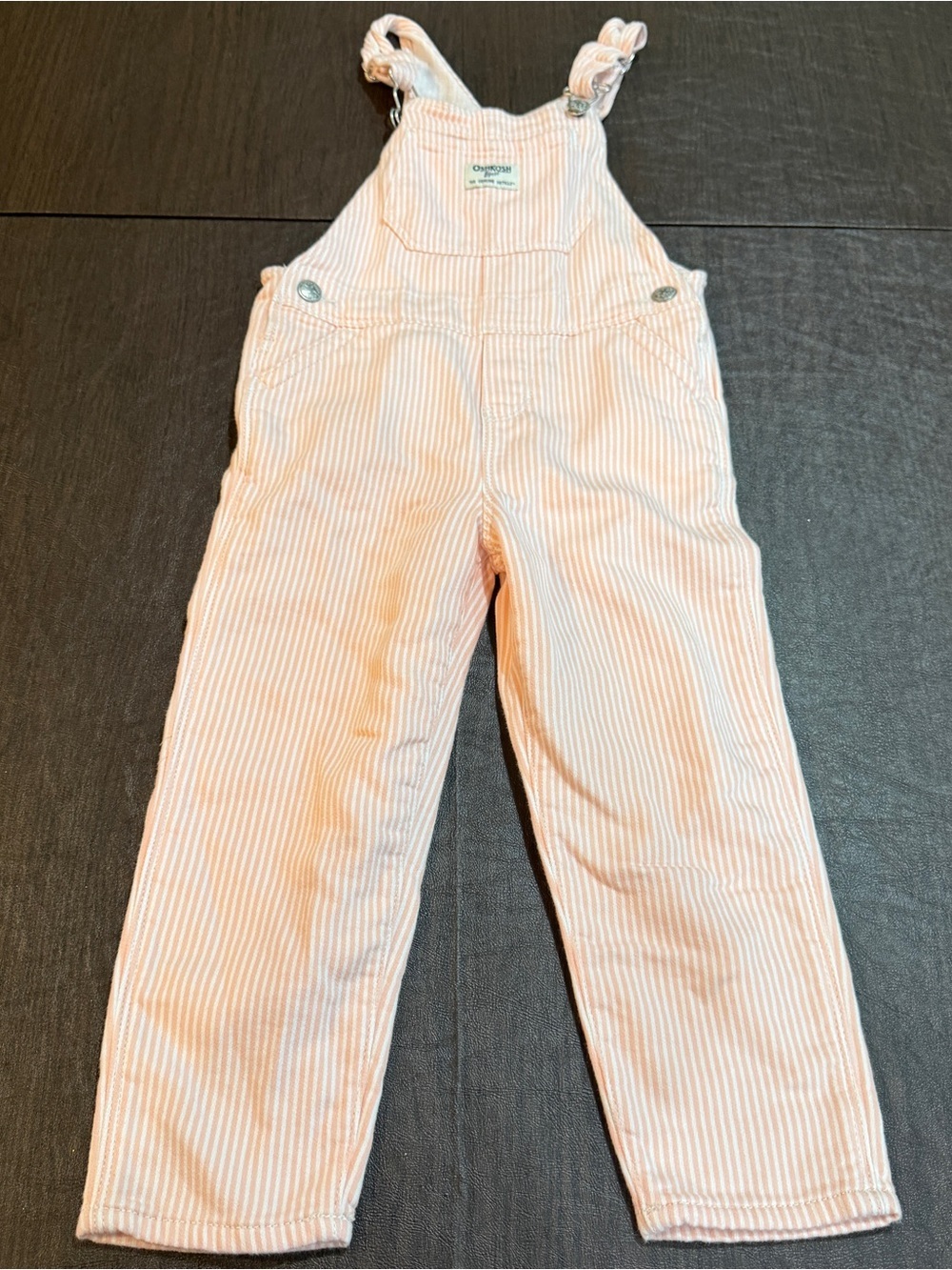 OshKosh B'gosh Pink Hickory Stripe Kids Overalls Sz 5T